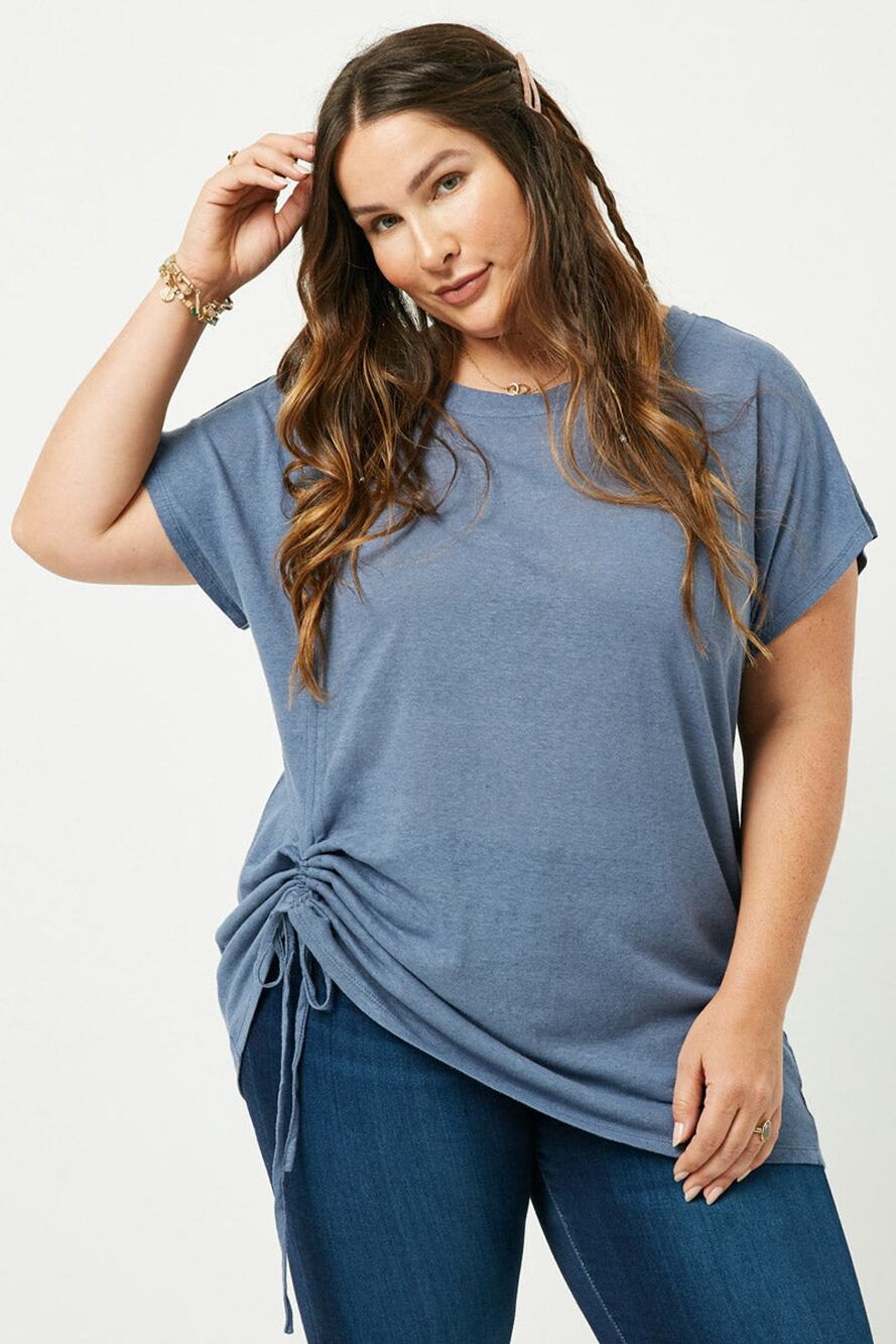 HAYDEN STEPHANIE Blue Side Drawstring Dolman Short Sleeve Top 2XL